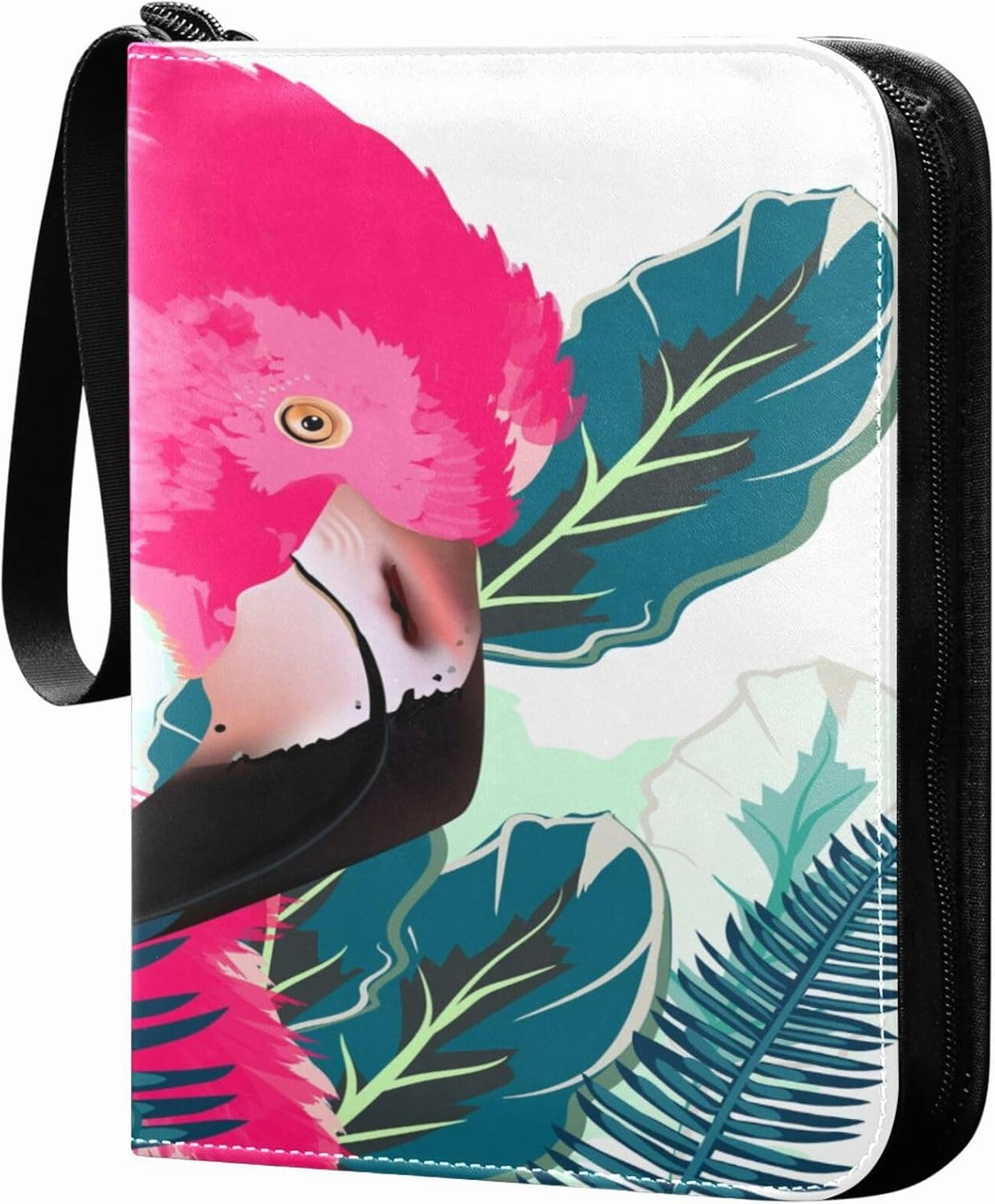 Exnundod 4 Pocket Trading Card Binder Pink Flamingo Palm Leaves PU Leather Card Collection Binder Oil Painting Bird Sports Card Binder 400 Cards Organizer Binder Collectible Trading Card Albums