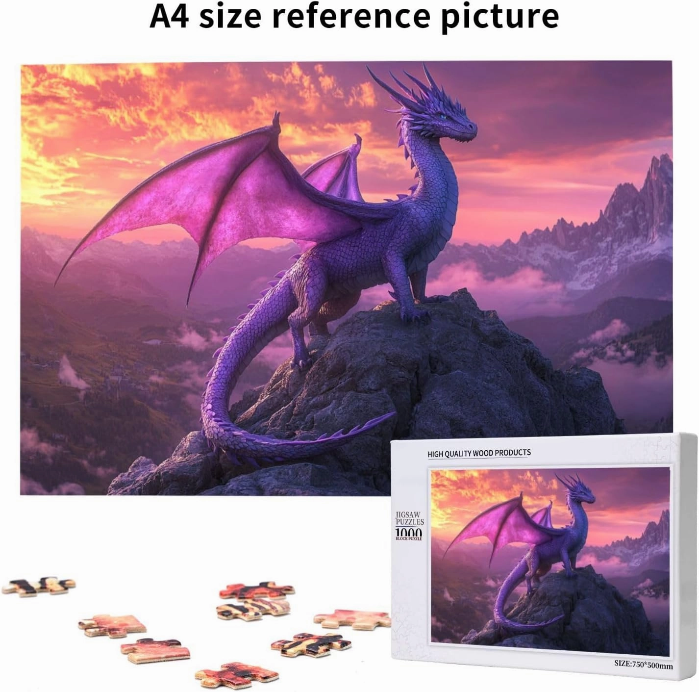 Exquisite Dragons 1000 Pieces of Adult Wooden Puzzle,Fantasy Art Animals,Alpine Scenery,Vibrant and Unique Design,Exercise Hands-On Ability and Thinking Patience,Wonderful Imagination