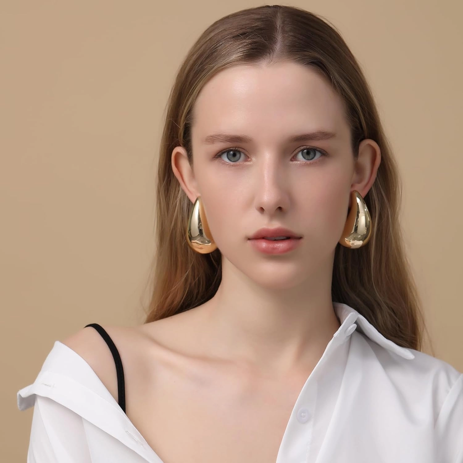 Extra Large Big Drop Earrings for Women, Oversized Chunky Gold Hoop Earrings Lightweight Hypoallergenic Gold Plated Earring Fashion Jewelry
