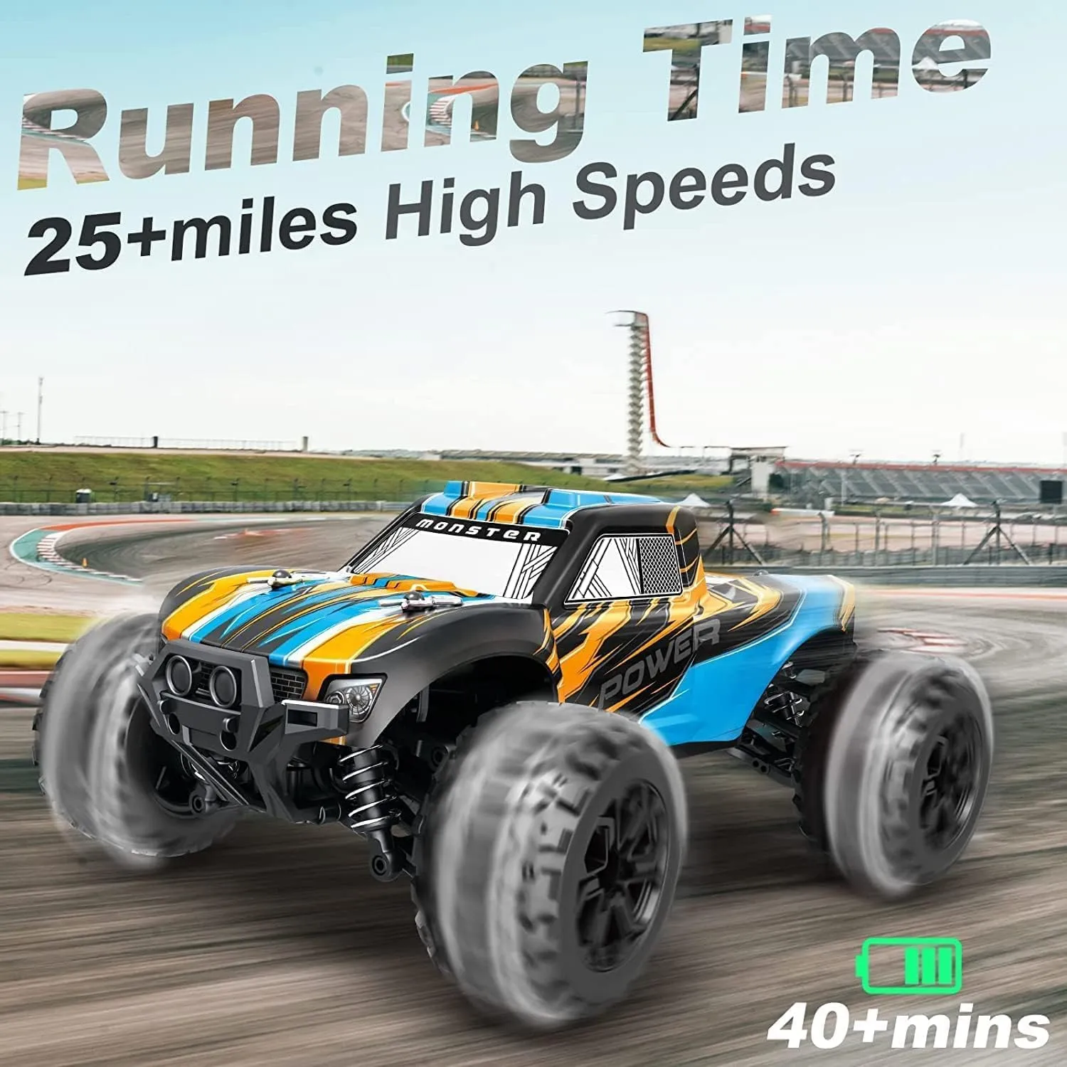 Extreme 1:18 Scale Fast RC Cars for Adults - 36 KPH High-Speed Waterproof 4WD Off-Road Truck with 2.4GHz Remote Control, 2 Rechargeable Batteries for Thrilling Adventures