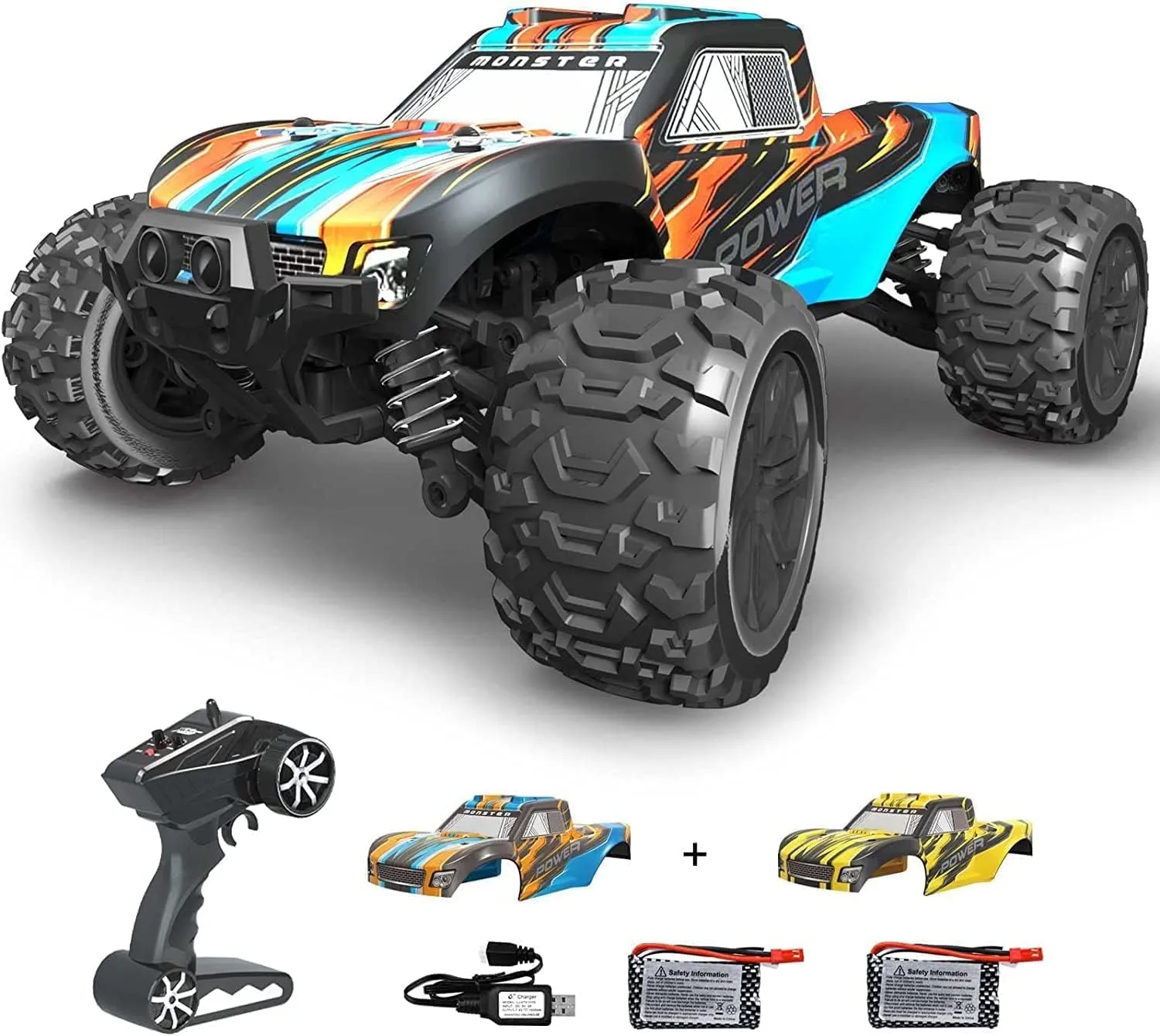 Extreme 1:18 Scale Fast RC Cars for Adults - 36 KPH High-Speed Waterproof 4WD Off-Road Truck with 2.4GHz Remote Control, 2 Rechargeable Batteries for Thrilling Adventures