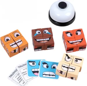 Face Change Cube Puzzle – Party Game for 2  Players | Truth or Dare with Bell | Expression Challenge Blocks