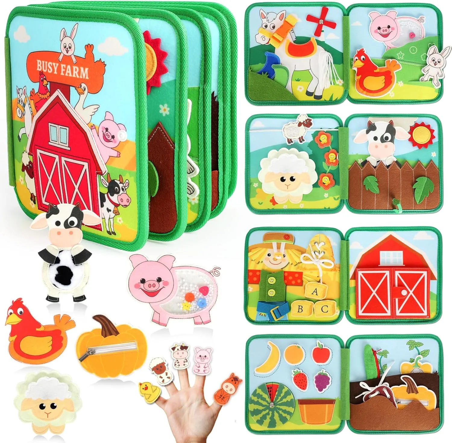 Farm Busy Book for Toddlers 1-3, Montessori Busy Board for 1 Year Old, Fine Motor Skills Quiet Activity Book – Educational Learning for Boys and Girls, Travel-Themed Toy for Airplane and Car