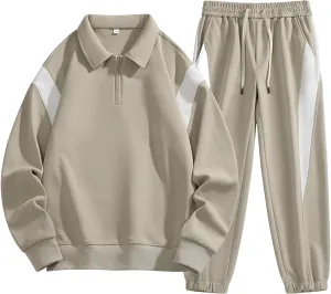 Fashion Sweatsuits for Mens Spring Summer Lapel Zipper Long Sleeve Pullover Tops Jogging Pants Couple Dating Outfits