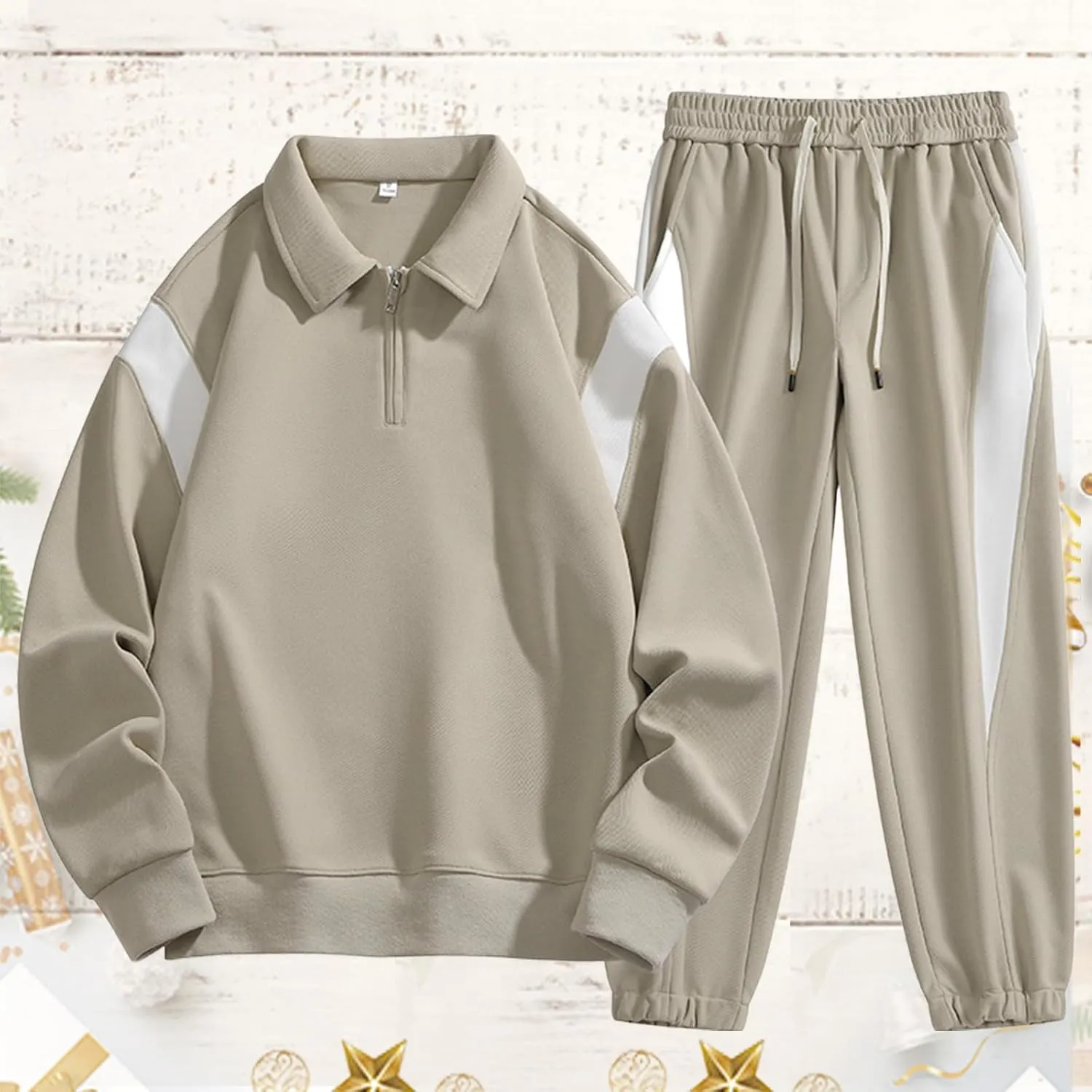 Fashion Sweatsuits for Mens Spring Summer Lapel Zipper Long Sleeve Pullover Tops Jogging Pants Couple Dating Outfits