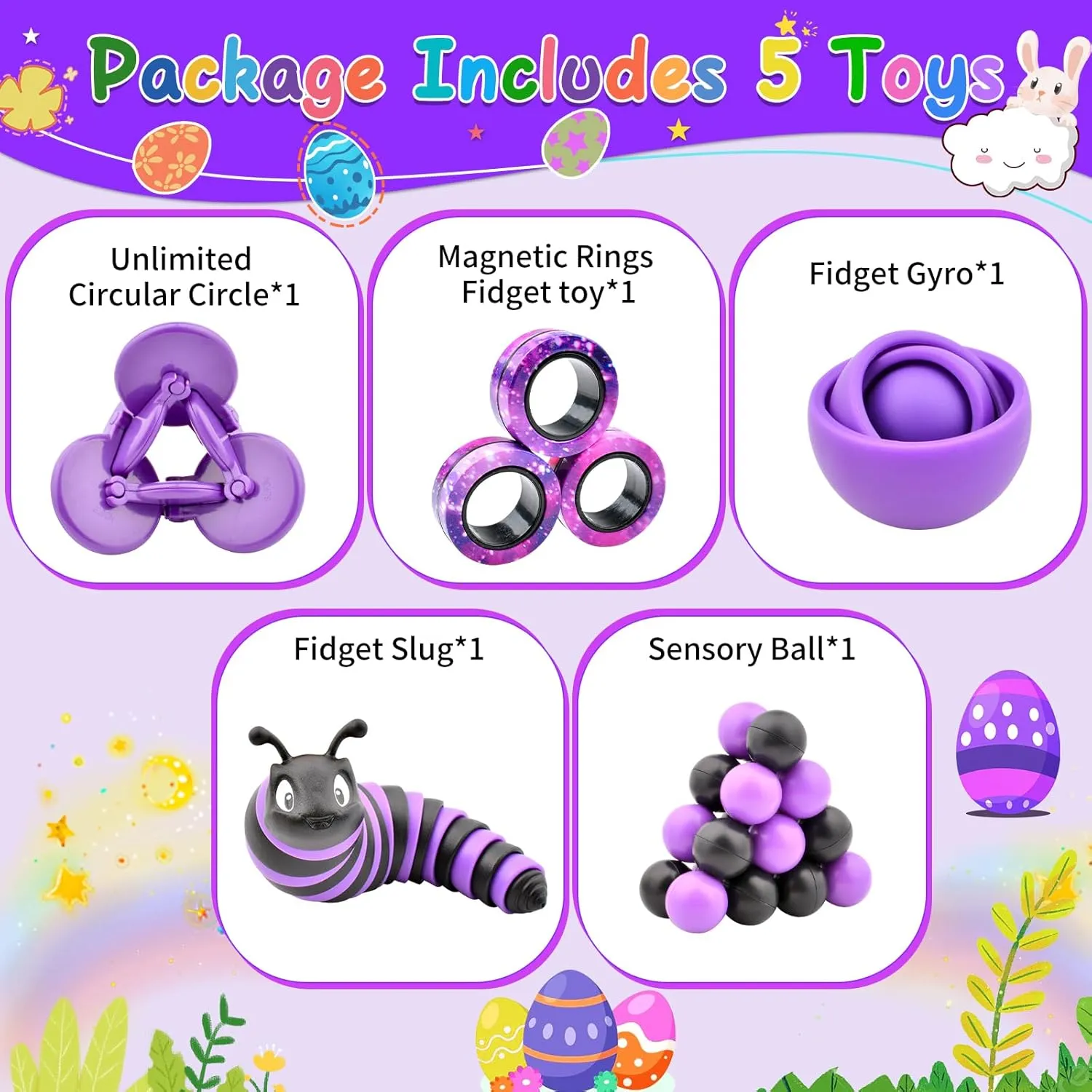 Fidget Toys Kids Pack, Autism Sensory Toys Set for Adults, Fidget Spinner Slug Magnetic Rings, Cool Gadget for Men Boys Teens ADHD Stress Relief Desk Toy Easter Basket Stuffers Gift Idea