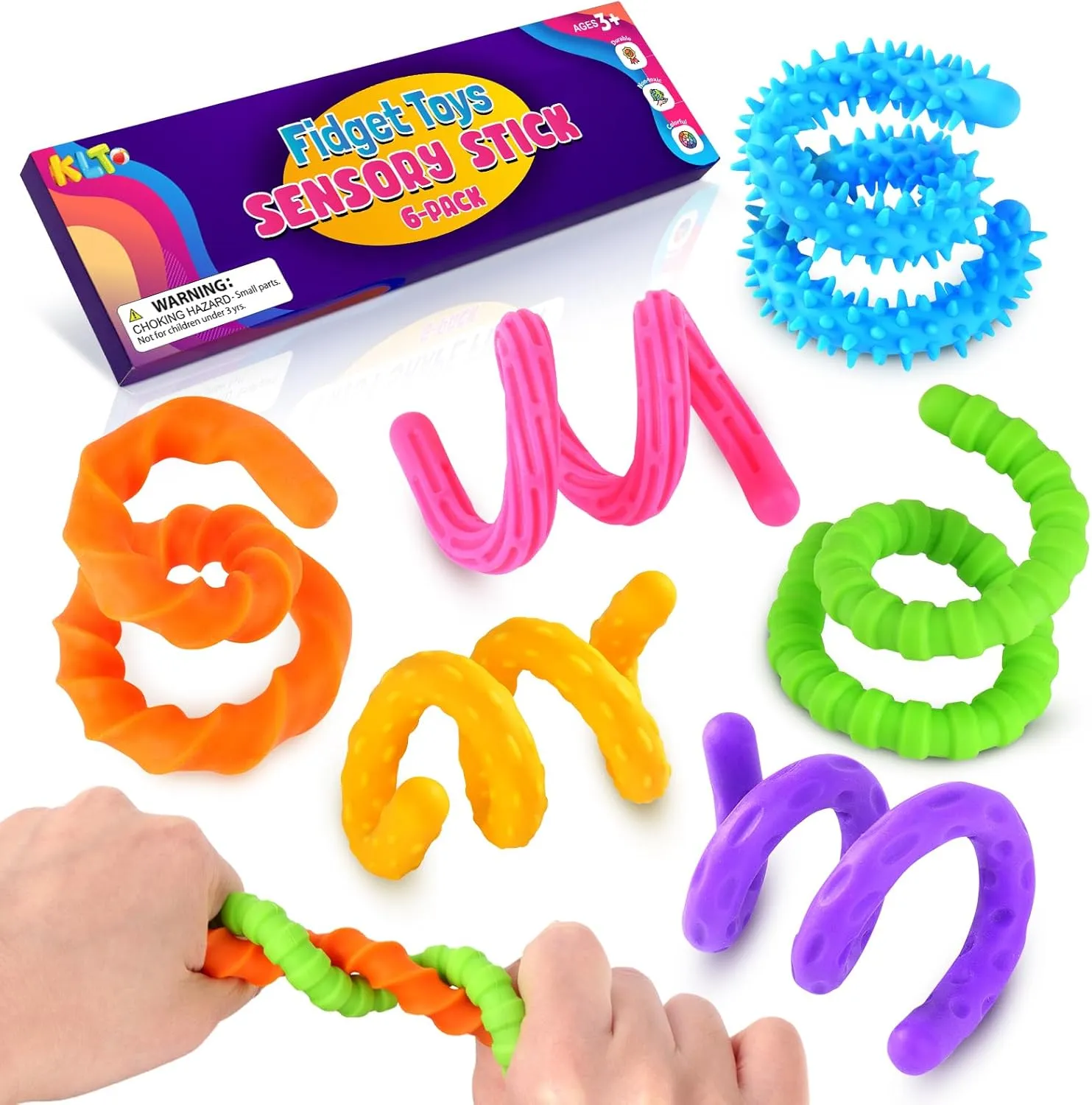 Fidget Toys Sensory Stick: Textured Calming Sensory Toys for Autism Kids, Anxiety Relief Fidgets for Classroom Student, Travel Activities Essential Fidget Toy, Easter Basket Stuffers 6 Pack