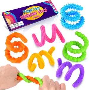 Fidget Toys Sensory Stick: Textured Calming Sensory Toys for Autism Kids, Anxiety Relief Fidgets for Classroom Student, Travel Activities Essential Fidget Toy, Easter Basket Stuffers 6 Pack