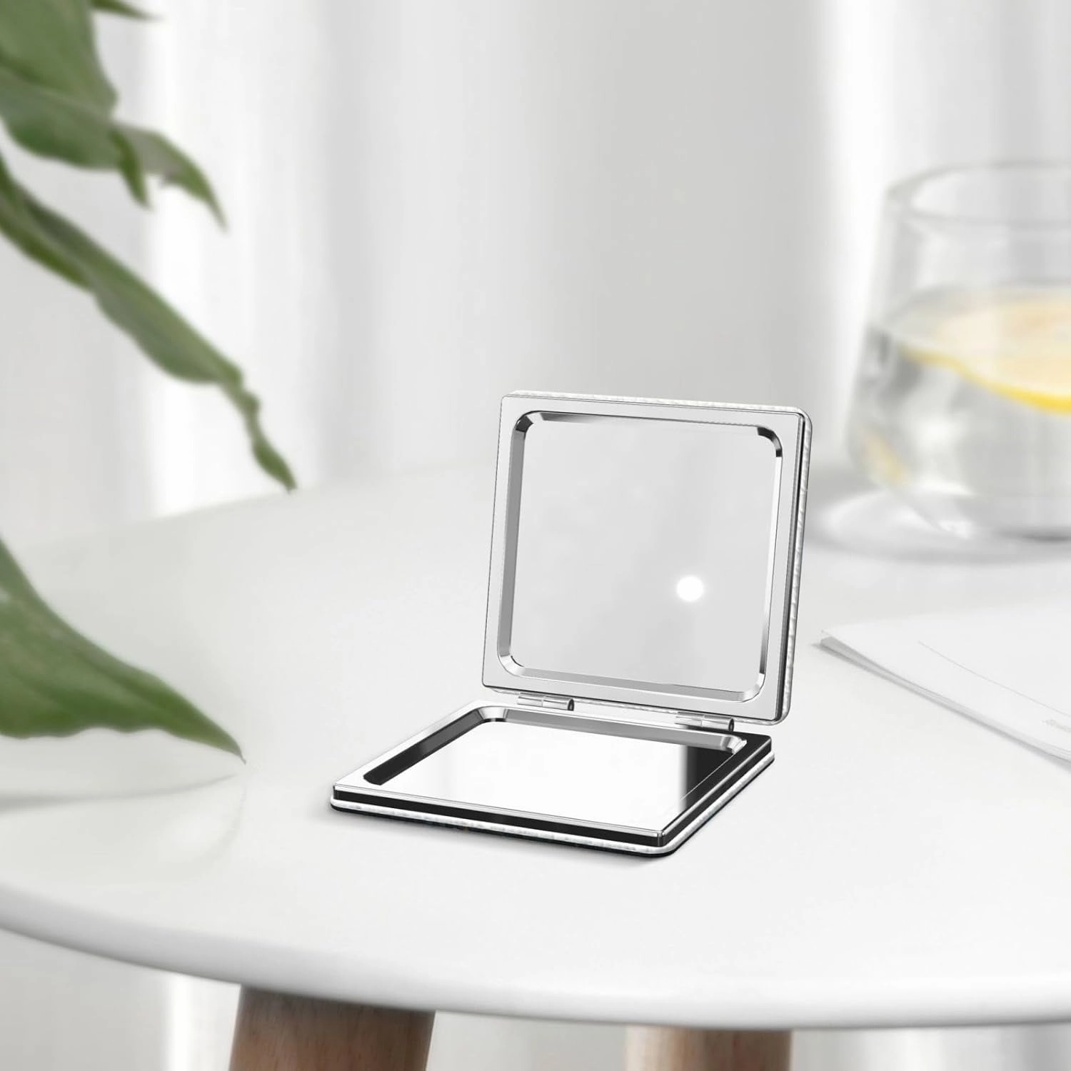 Fireflies and Lantern Printed Square Pocket Makeup Mirror with 1X/2X Magnification, Portable Mini Travel Makeup Mirror for Travel Daily Work Beauty