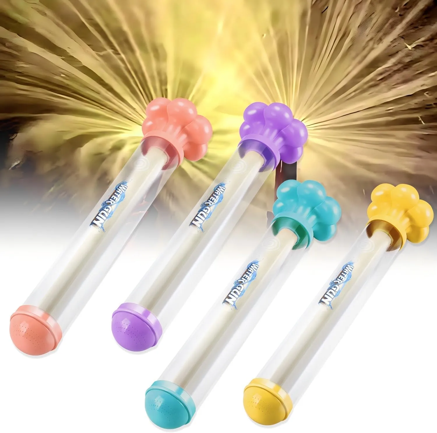 Firework Water Guns - Romantic Couples Firework Style High-Pressure Pull-Out Water Guns for Bath, Pool, Party, Summer Outdoor Fun - 4 Pcs