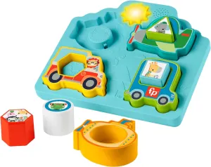 Fisher-Price Baby Sorting Toy Shapes & Sounds Vehicle Puzzle with Music & Lights for Fine Motor Play, Ages 9M 