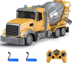 Fistone RC Cement Mixer Toy, 6 Channel Truck With Lights, 1:24 Electric 360 Degree Stirring Vehicle, Rechargeable Construction Truck for Kids