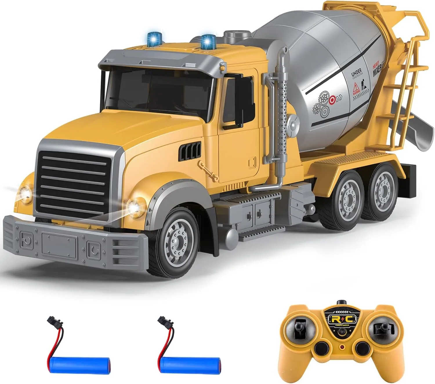Fistone RC Cement Mixer Toy, 6 Channel Truck With Lights, 1:24 Electric 360 Degree Stirring Vehicle, Rechargeable Construction Truck for Kids