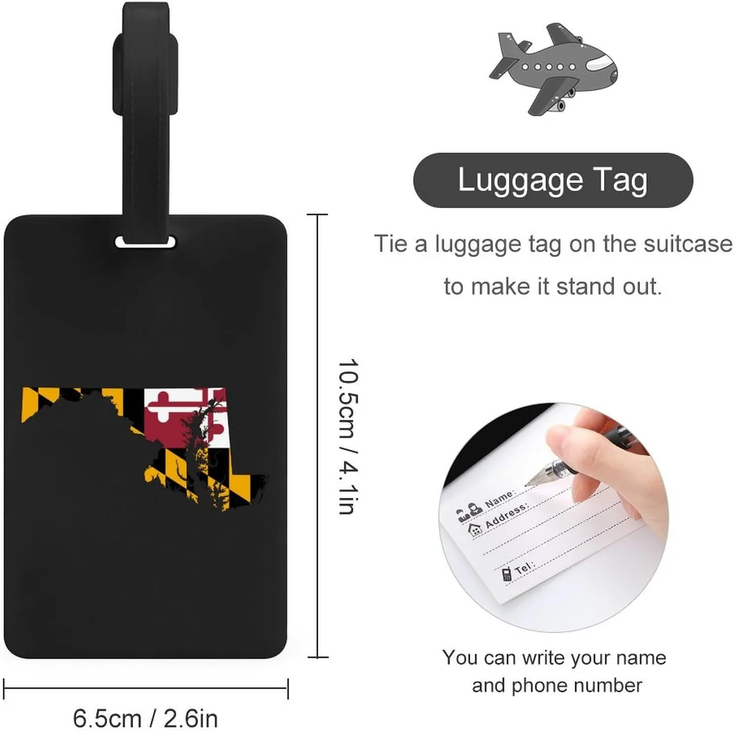 Flag Map of Maryland Cute Luggage Tag Identify Name ID Card Holder Labels for Women Men Travel Suitcase Bag