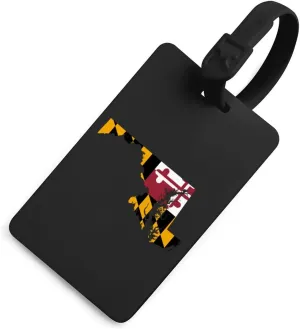 Flag Map of Maryland Cute Luggage Tag Identify Name ID Card Holder Labels for Women Men Travel Suitcase Bag