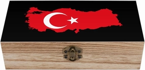 Flag Map of Turkey Patterned Wood Box Jewelry Storage Boxes Wooden Container Art Case Decor 8x4x2.3 Inches for Home