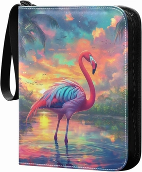 Flamingo Colorful 4 Pockets Trading Card Album Folder for Cards PU Cover Zip Card Binder with 400 Side Loading Pockets Premium Card Book for Collectible Boys Girls Game Sports Cards MTG TCG