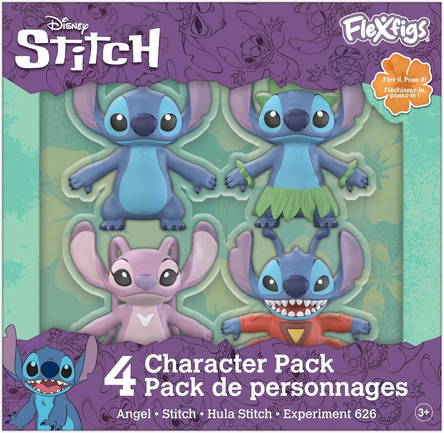 FleXfigs: Lilo & Stictch - 4 Character Pack - Disney Articulated Action Figures, Flex It - Pose It!, Collectible Toy Miniatures, Licensed, Kids Age 3 