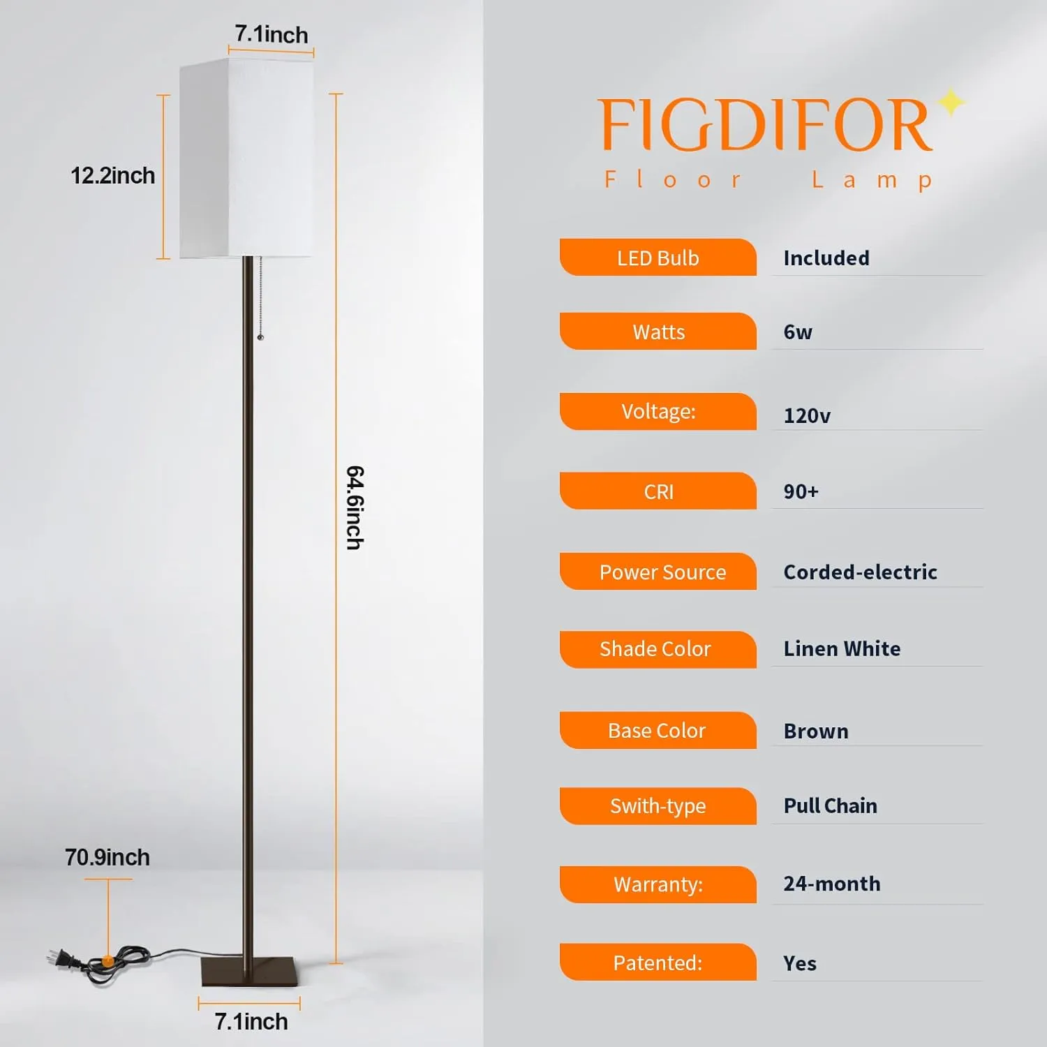 Floor Lamp for Living Room, Modern Standing Lamp Tall Lamp with Linen Shade, Simple Design Floor Lamp for Bedroom, Office, Kids Room, Reading Room, Working, Brown