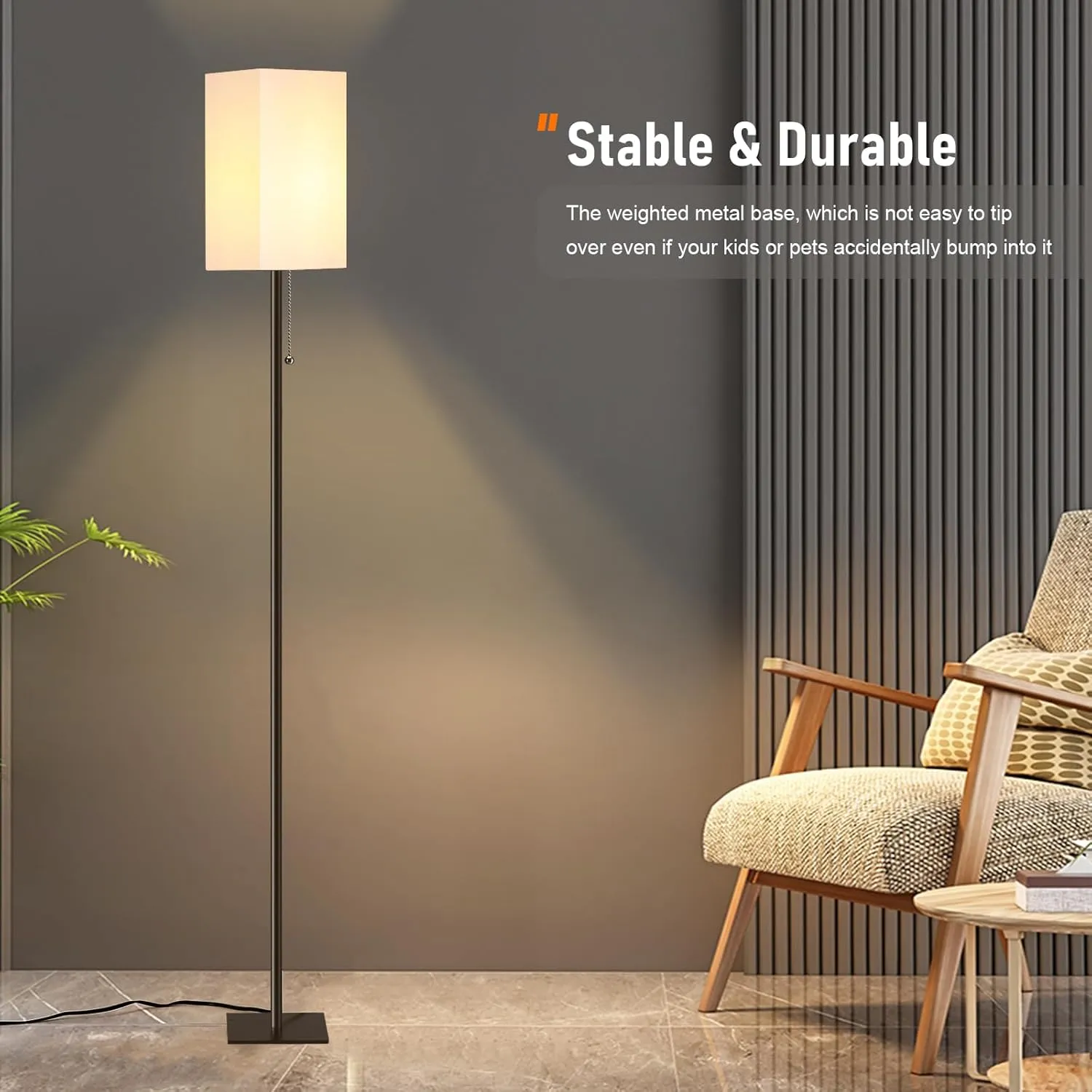 Floor Lamp for Living Room, Modern Standing Lamp Tall Lamp with Linen Shade, Simple Design Floor Lamp for Bedroom, Office, Kids Room, Reading Room, Working, Brown