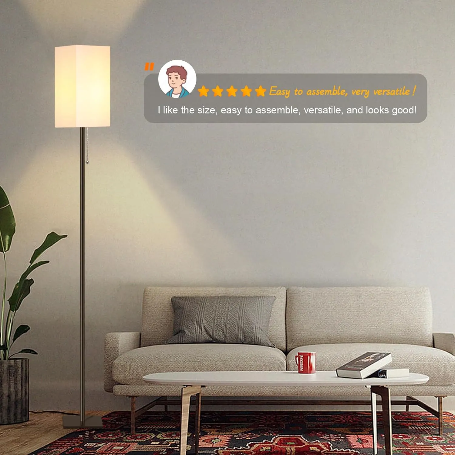 Floor Lamp for Living Room, Modern Standing Lamp Tall Lamp with Linen Shade, Simple Design Floor Lamp for Bedroom, Office, Kids Room, Reading Room, Working, Brown