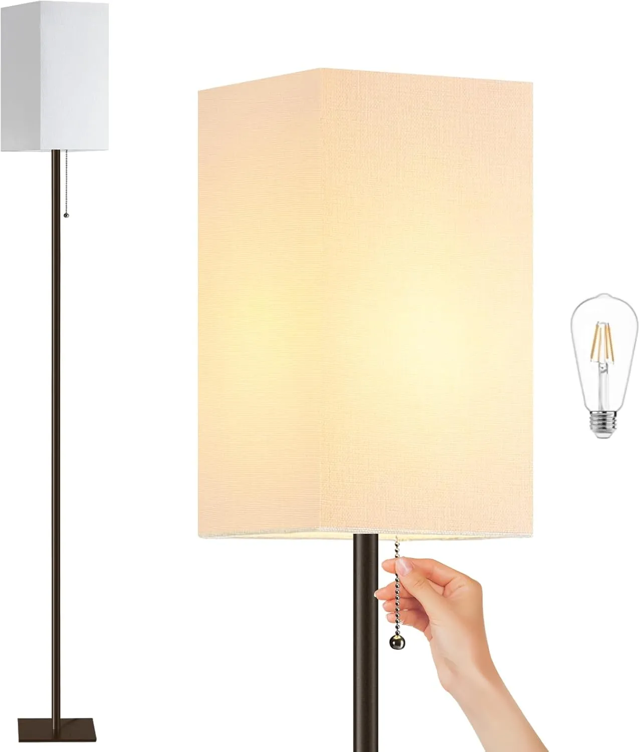 Floor Lamp for Living Room, Modern Standing Lamp Tall Lamp with Linen Shade, Simple Design Floor Lamp for Bedroom, Office, Kids Room, Reading Room, Working, Brown