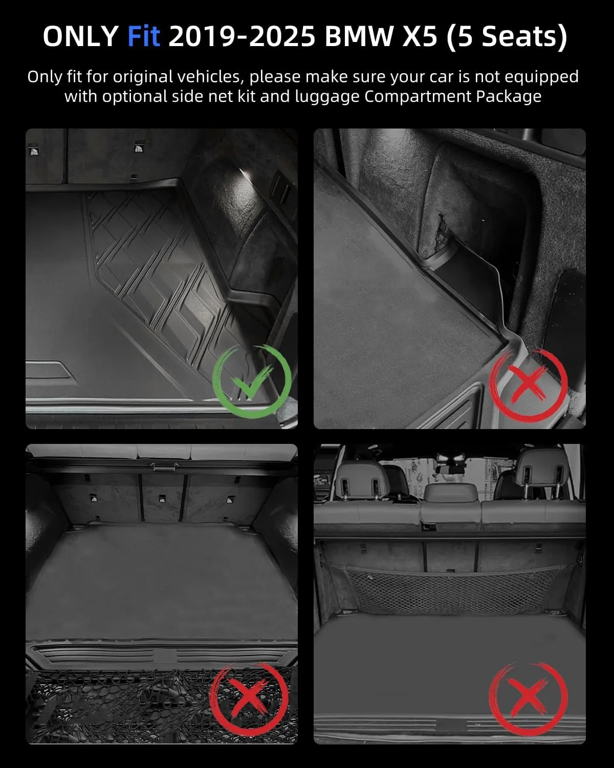 Floor Mats & Cargo Liner compatible with BMW X5 2026 2025 2024-2019 ONLY 5 Seats (Non 45e/50e & 7-Seats Models) | All Weather TPE Floor Mats for 2019-2025 2026 X5 G05 Accessories Anti-Slip Trunk Liner