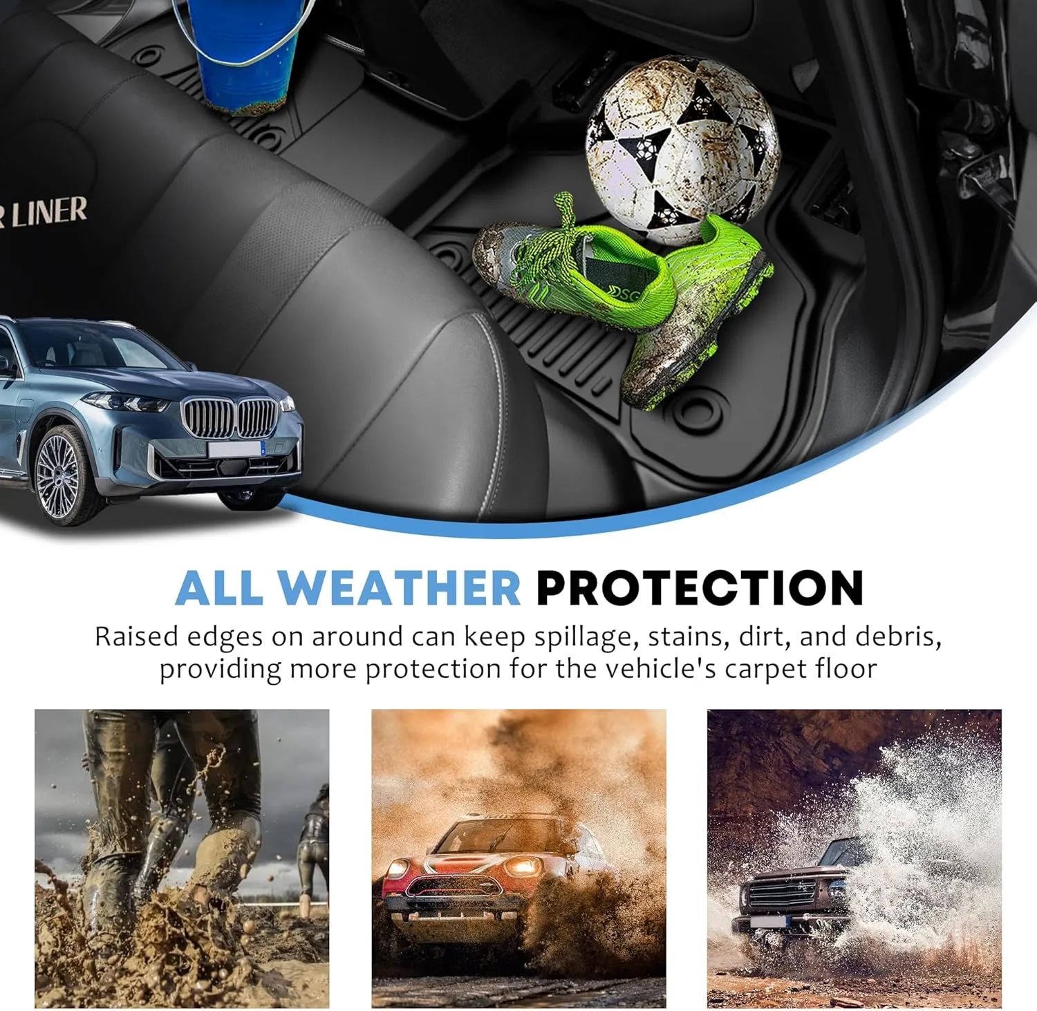Floor Mats & Cargo Liner compatible with BMW X5 2026 2025 2024-2019 ONLY 5 Seats (Non 45e/50e & 7-Seats Models) | All Weather TPE Floor Mats for 2019-2025 2026 X5 G05 Accessories Anti-Slip Trunk Liner