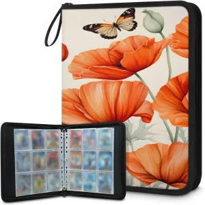 Flower Butterfly 3 Ring Trading Zipper Binder Strap, Trading Card Binder 9 Pocket, 900 Pockets Card Holder with 50 Removable Sleeves for Game Cards