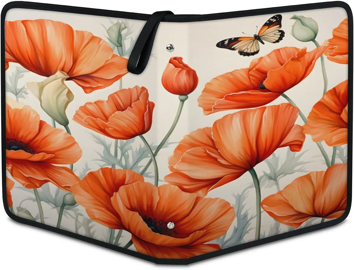 Flower Butterfly 3 Ring Trading Zipper Binder Strap, Trading Card Binder 9 Pocket, 900 Pockets Card Holder with 50 Removable Sleeves for Game Cards