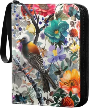 Flower with Colorful Birds Card Binder, 400 Pockets Card Holder with 50 Sleeves, Sturdy Card Holder Folders for Game Cards & Sports Cards