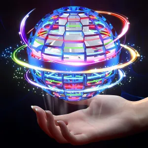 Flying Ball Toys 2024 Upgraded Hand Controlled Flying Orb RGB Led Lights Boomerang Spinner 360°Rotating Soaring UFO Mini Drone Toy Safe for Kids Adults(Blue)