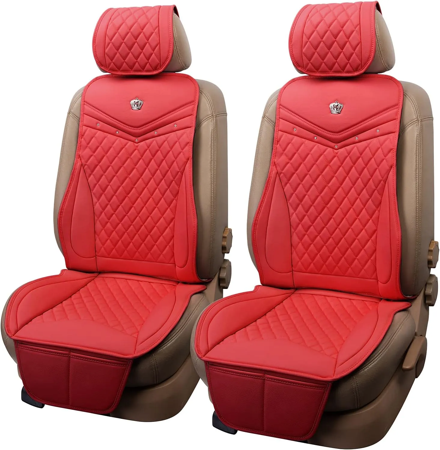 Flying Banner car seat Covers seat Cushions Luxe Fit Faux Leather Easy Installation Vehicles Non Slip Premium (Solid Red, 2 x Front Seat Cover)