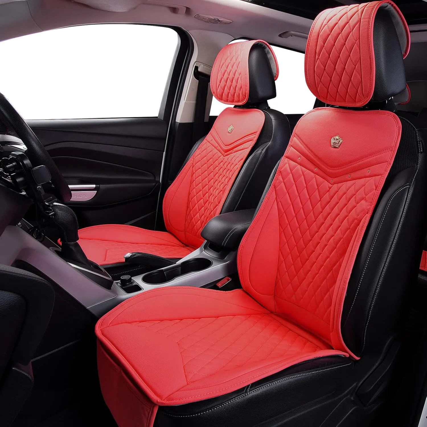 Flying Banner car seat Covers seat Cushions Luxe Fit Faux Leather Easy Installation Vehicles Non Slip Premium (Solid Red, 2 x Front Seat Cover)