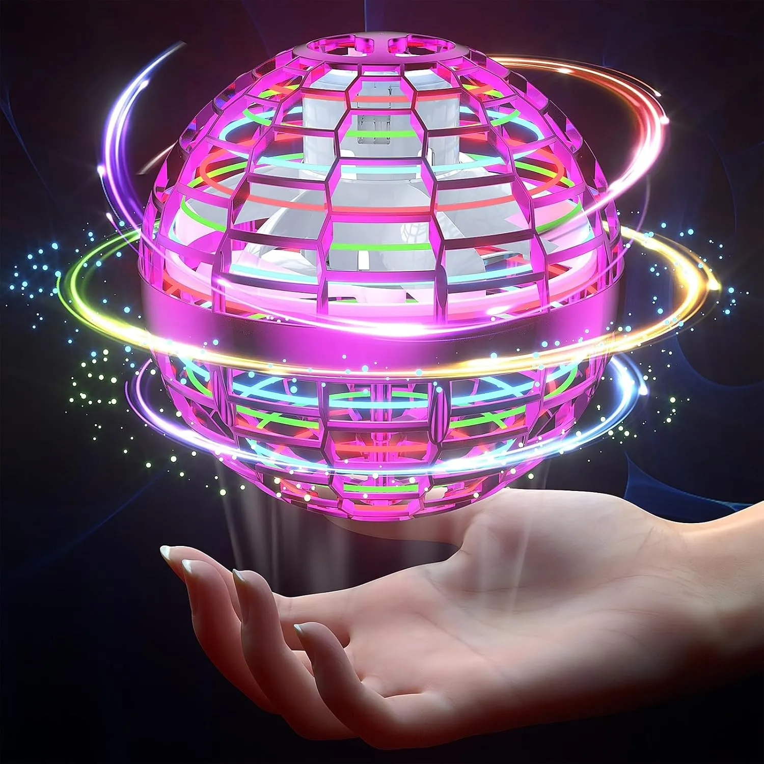 Flying Magic Ball 2024 Upgraded Hand Controlled RGB Led Lights Boomerang Spinner 360°Rotating Soaring UFO Mini Orb Drone Toy Safe for Kids Adults(Purple)
