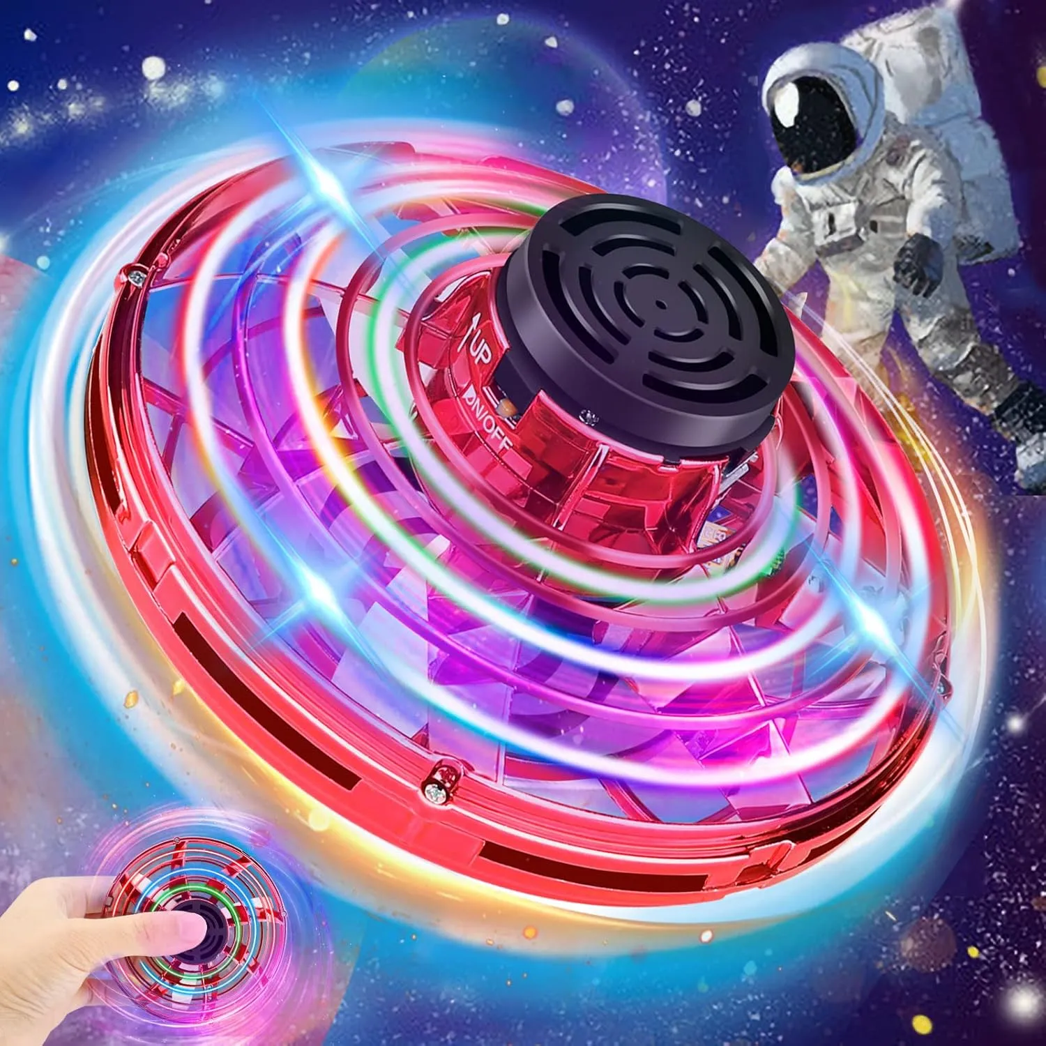 Flying Spinner, Fly UFO Flying Fidget Spinner, Mini UFO Drone, Fly Spinner, Hand Controlled Boomerang Drone Cool Stuff Toys Gifts for 8 9 10  Year Old Boys Girls Teens Indoor Outdoor Toys Red