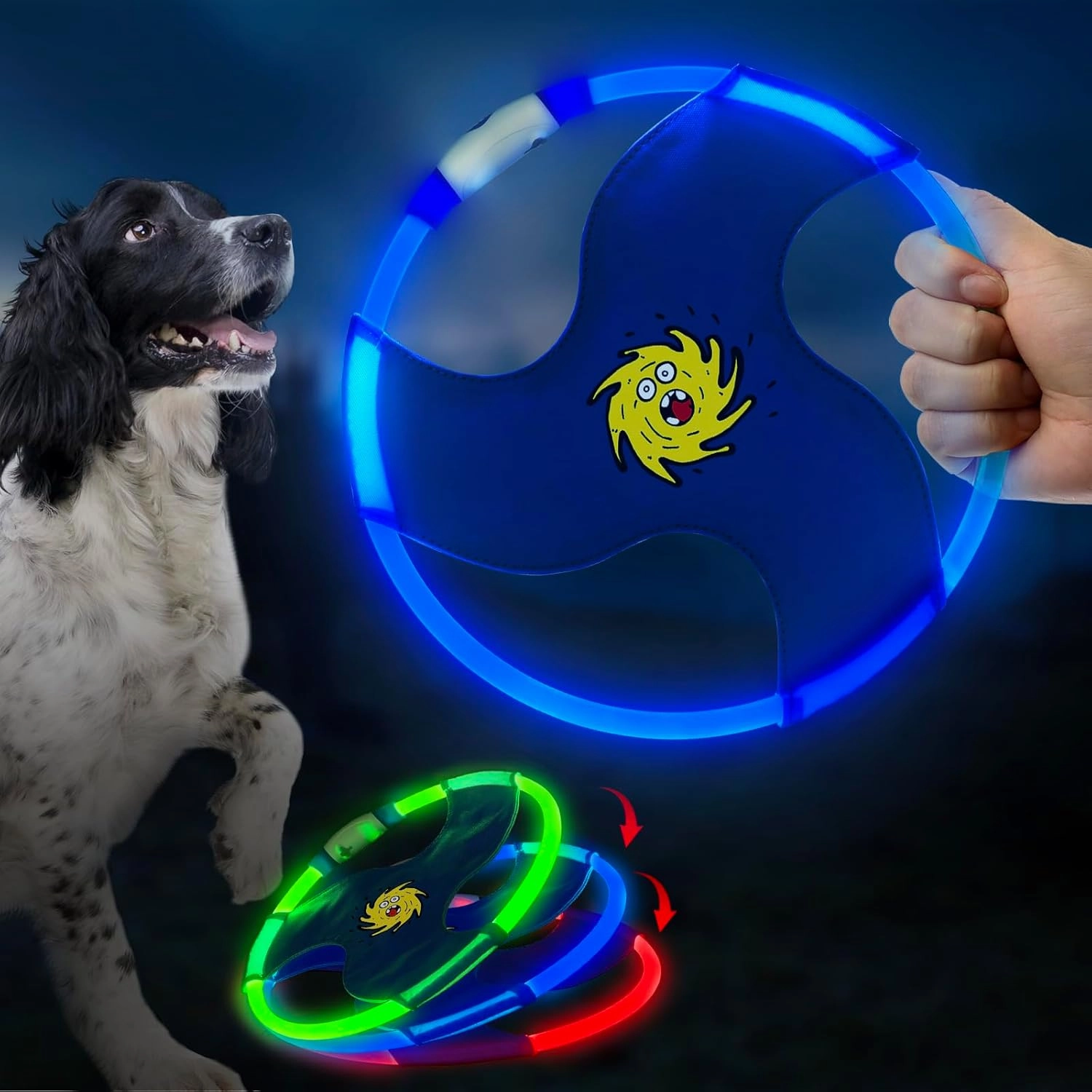 Flying Disc Flyer Dog Toy, Glow in The Dark Nylon With 3 Light Models, Floating Ring for Physical Exercise, Pet Training Throwing Playing