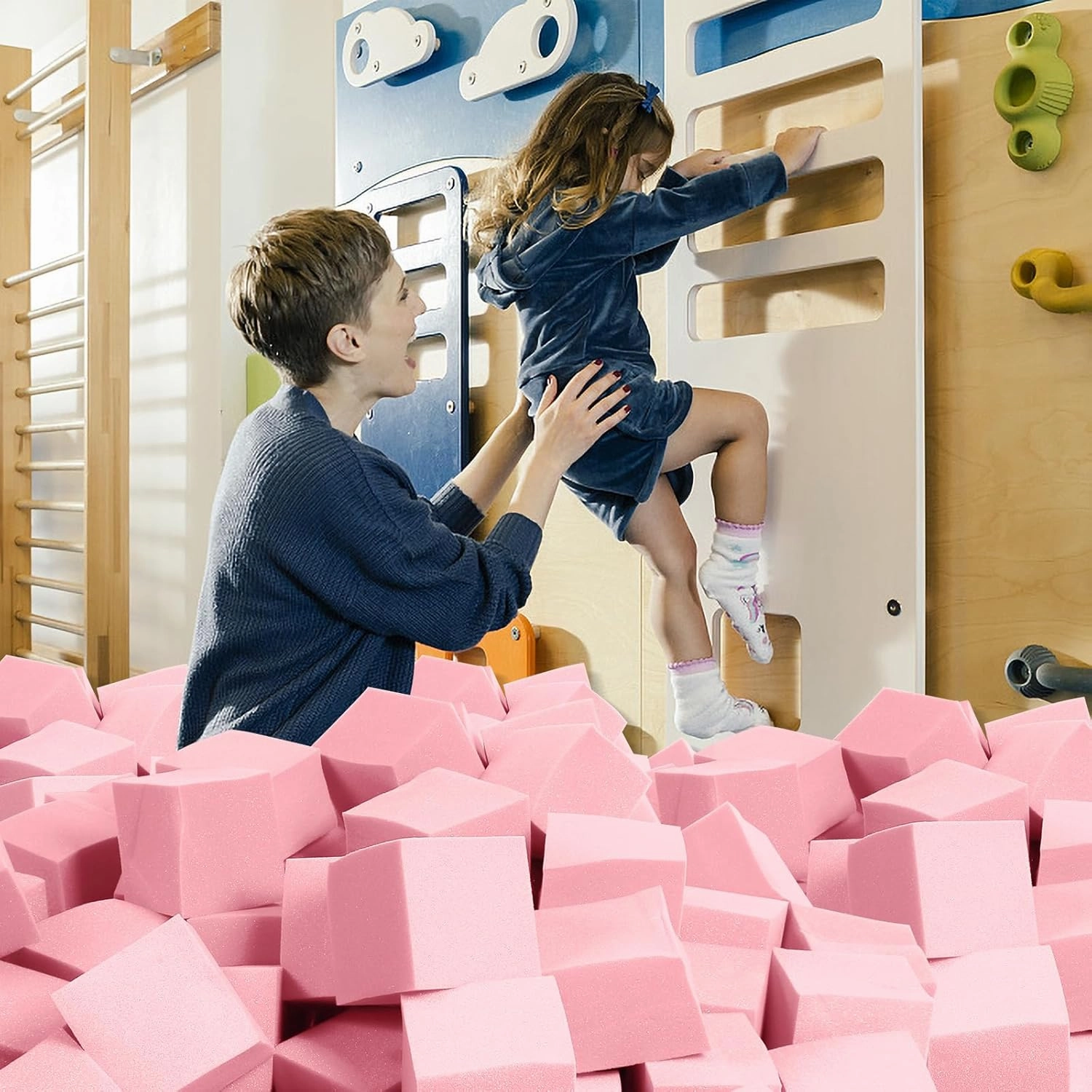 Foam Pit Blocks - 12 PCS 5" Foam Gym Cubes, Versatile Protective Padding for Trampolines, Gymnastics, Parkour & Action Sports - Pink