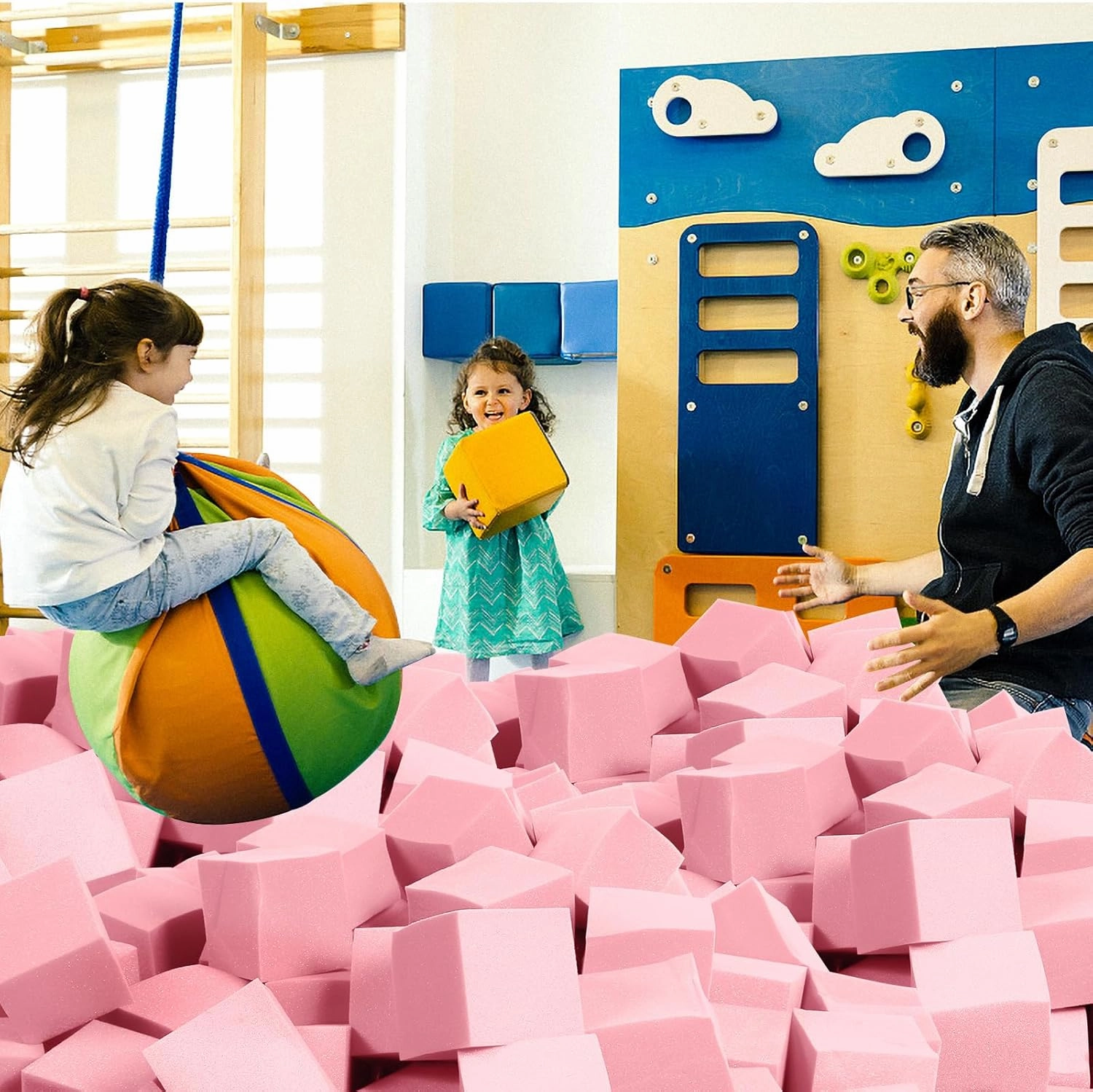 Foam Pit Blocks - 12 PCS 5" Foam Gym Cubes, Versatile Protective Padding for Trampolines, Gymnastics, Parkour & Action Sports - Pink
