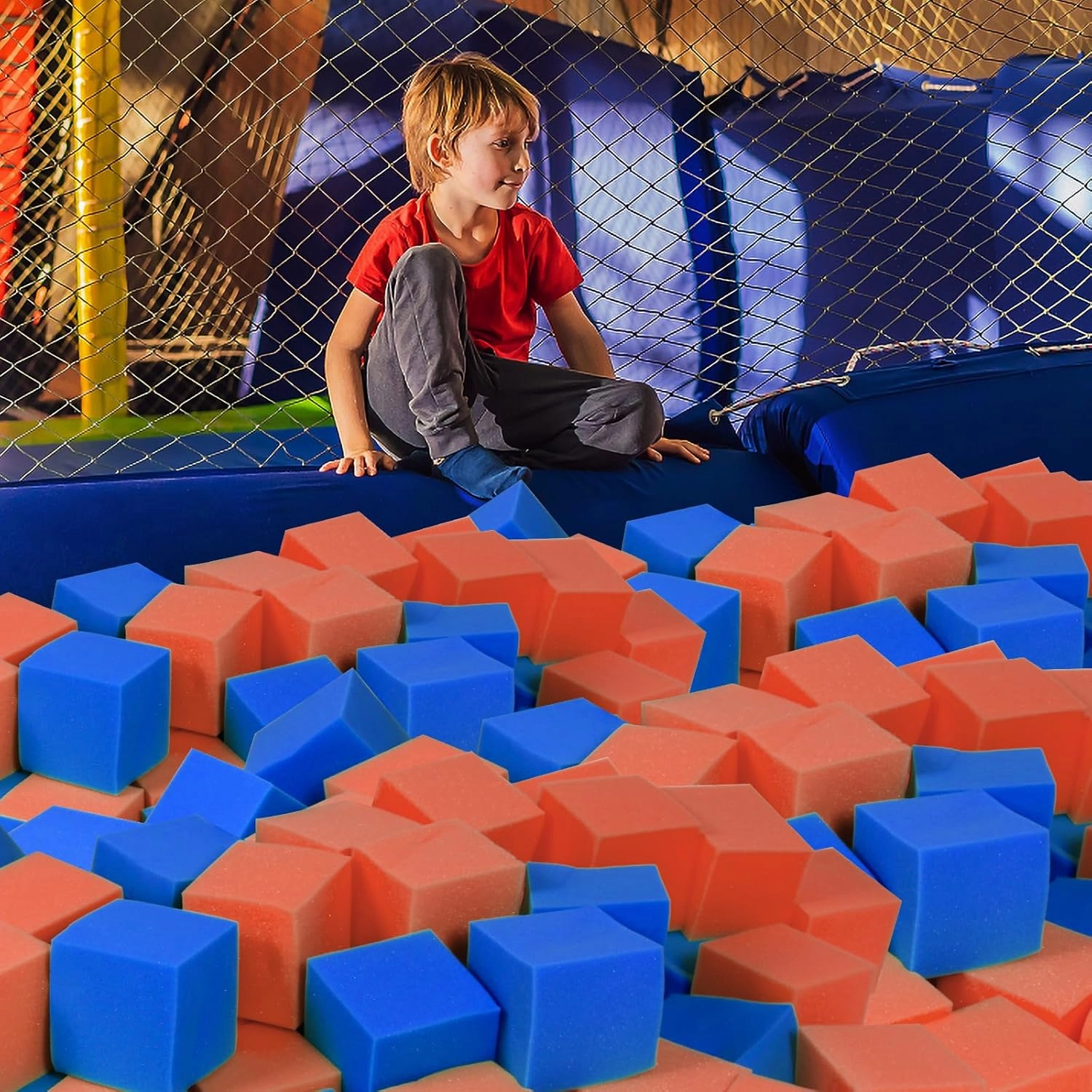 Foam Pit Cubes, 24 PCS 5 Inches Gymnastics Foam Blocks Trampoline Blocks, Multi-Sport Protective Padding for Freerunning, Trampoline, Parkour, Skate Parks & BMX - Dark Blue & Orange