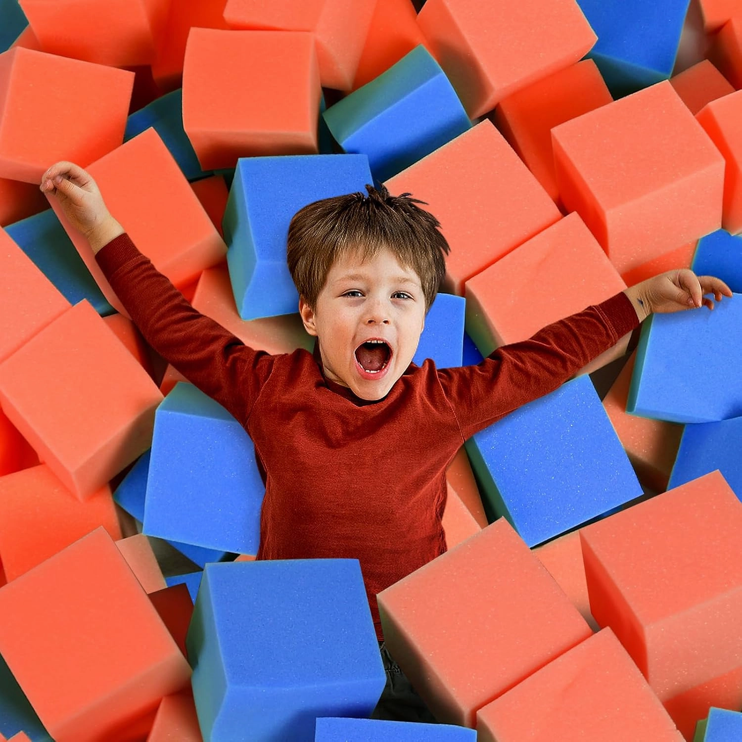 Foam Pit Cubes, 24 PCS 5 Inches Gymnastics Foam Blocks Trampoline Blocks, Multi-Sport Protective Padding for Freerunning, Trampoline, Parkour, Skate Parks & BMX - Dark Blue & Orange