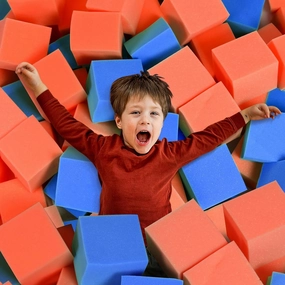 Foam Pit Cubes, 24 PCS 5 Inches Gymnastics Foam Blocks Trampoline Blocks, Multi-Sport Protective Padding for Freerunning, Trampoline, Parkour, Skate Parks & BMX - Dark Blue & Orange