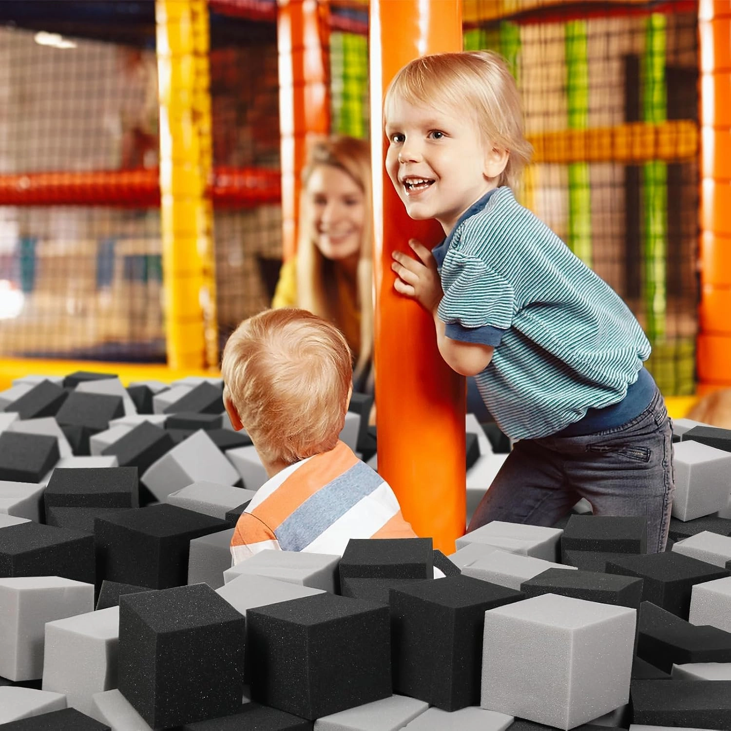 Foam Pit Cubes Blocks - 24PCS Sponge Form Cubes for Foam Ball Pits, Gymnastics, Freerunning and Parkour Courses, Skateboard Parks, BMX, Trampoline Arenas-Grey and Black(5" x 5" x 5")
