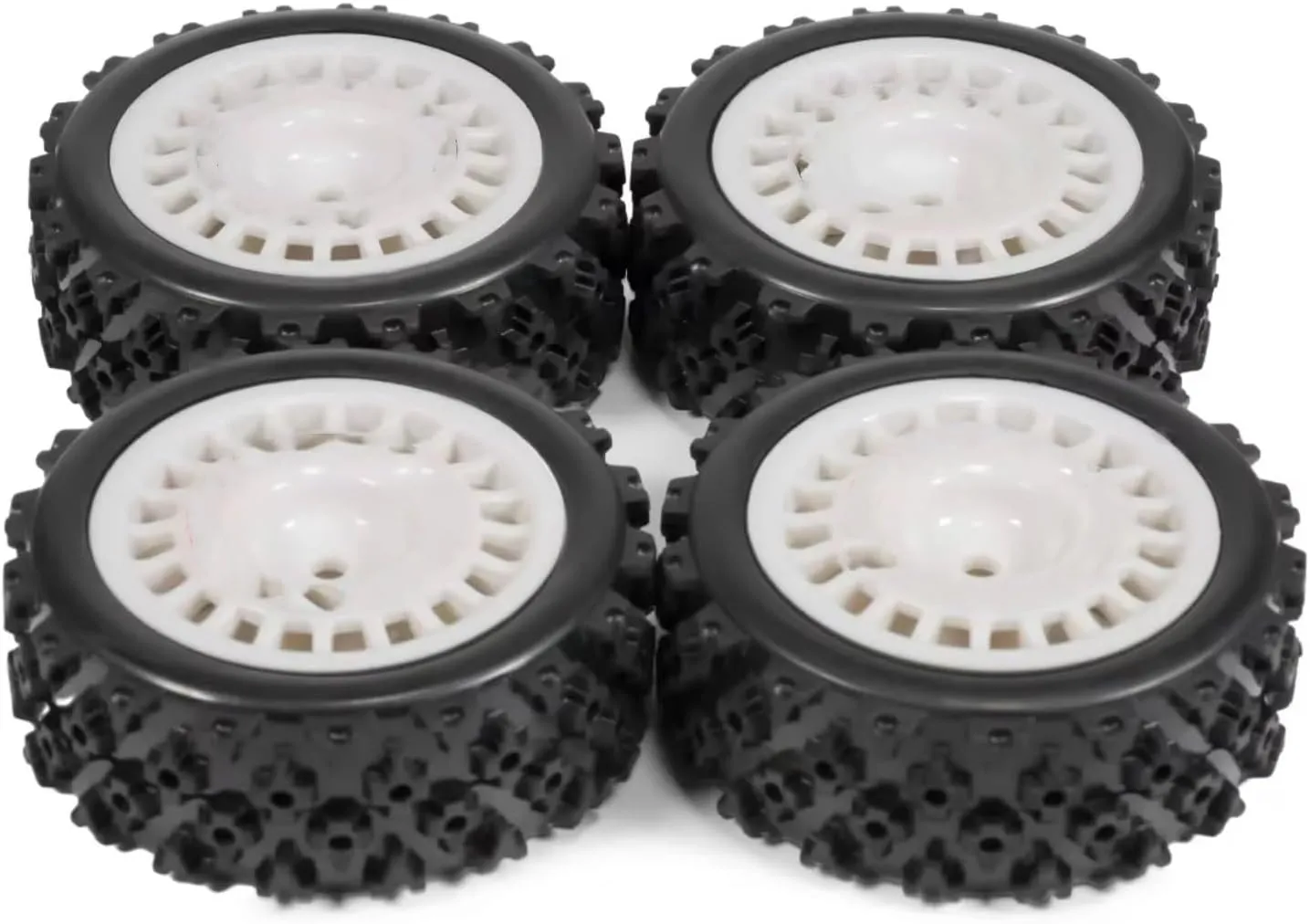 for HPI for TT-01 for TT-02 XV-01 DF-03 TA06 PTG2 WR8 4Pcs 12mm Glued Rubber Tire Plastic Wheels Rim RC for Rally for Racing Car Upgrades Parts RC Car DIY Parts(White,B)