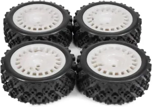 for HPI for TT-01 for TT-02 XV-01 DF-03 TA06 PTG2 WR8 4Pcs 12mm Glued Rubber Tire Plastic Wheels Rim RC for Rally for Racing Car Upgrades Parts RC Car DIY Parts(White,B)