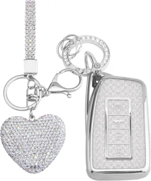 for Lexus Key fob Cover with Diamond Heart Keychain, Car Accessories TPU for Lexus RX ES GS LS NX RS GX LX RC LC Smart Key, Silver Clear