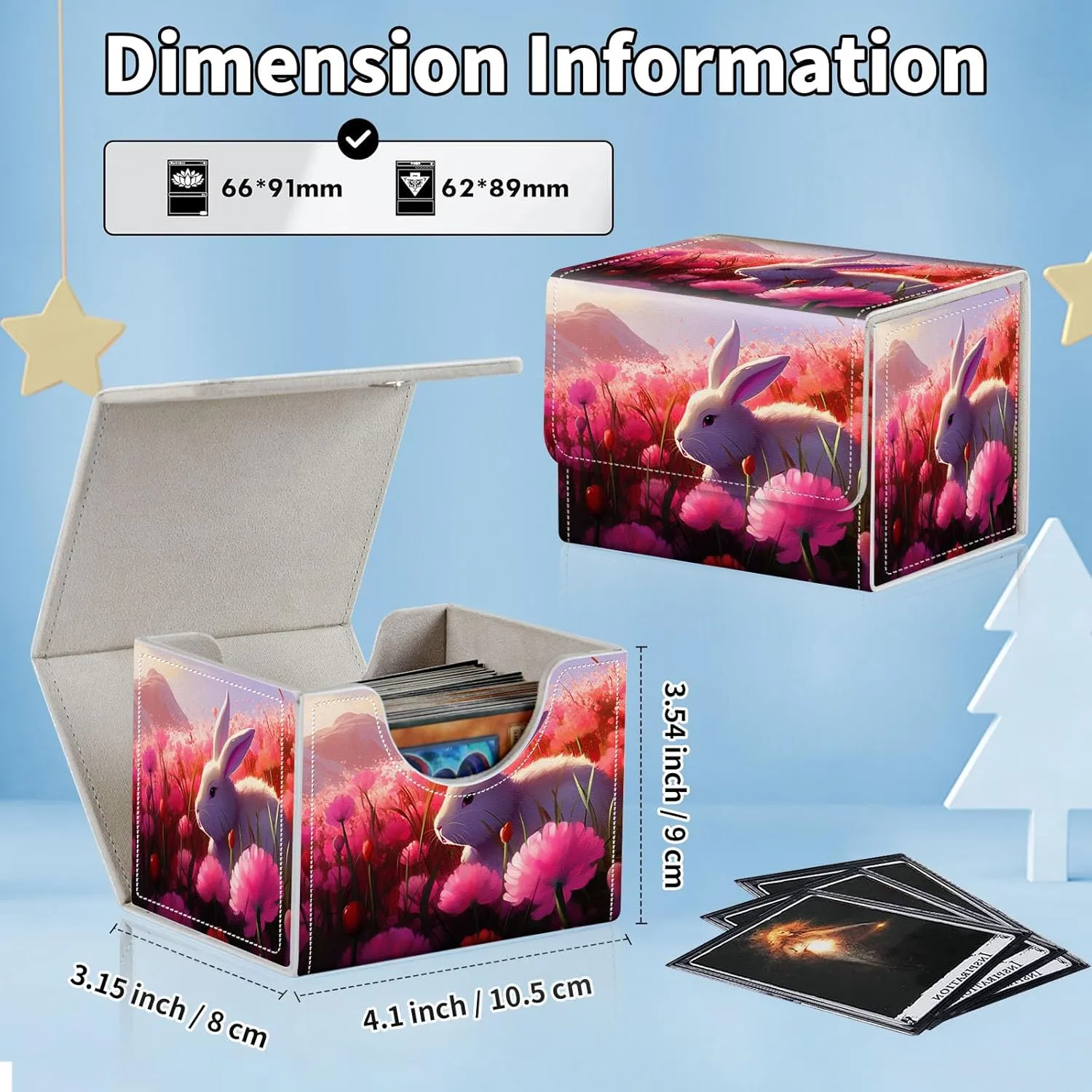 for MTG Commander Deck Box,Card Deck Box for Trading Yugioh MTG,Fits 100 Double Sleeved Cards,PU Leather Strong Magnet Case for Magic Commander TCG CCG,White Bunny Pink