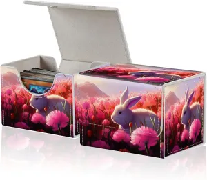 for MTG Commander Deck Box,Card Deck Box for Trading Yugioh MTG,Fits 100 Double Sleeved Cards,PU Leather Strong Magnet Case for Magic Commander TCG CCG,White Bunny Pink