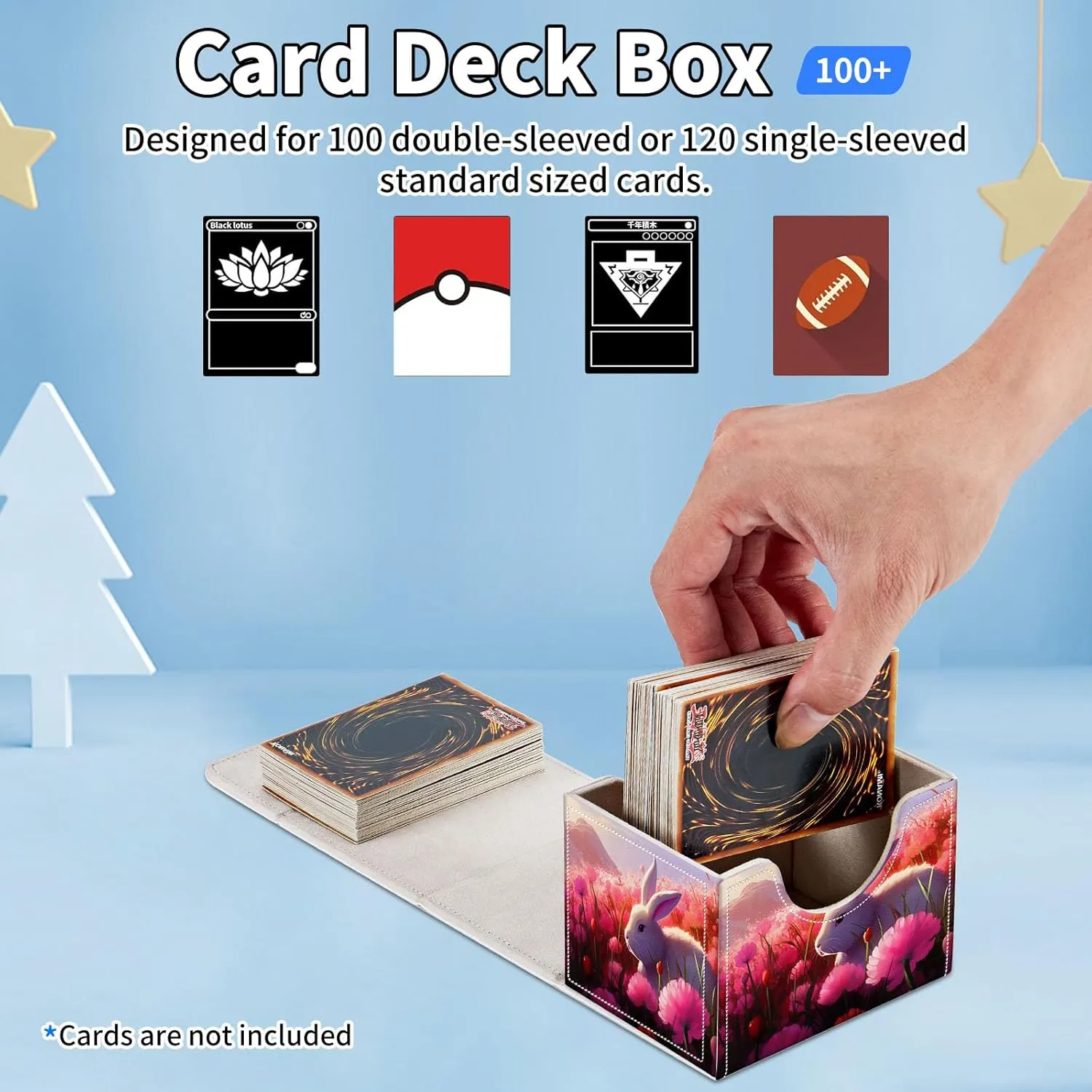 for MTG Commander Deck Box,Card Deck Box for Trading Yugioh MTG,Fits 100 Double Sleeved Cards,PU Leather Strong Magnet Case for Magic Commander TCG CCG,White Bunny Pink
