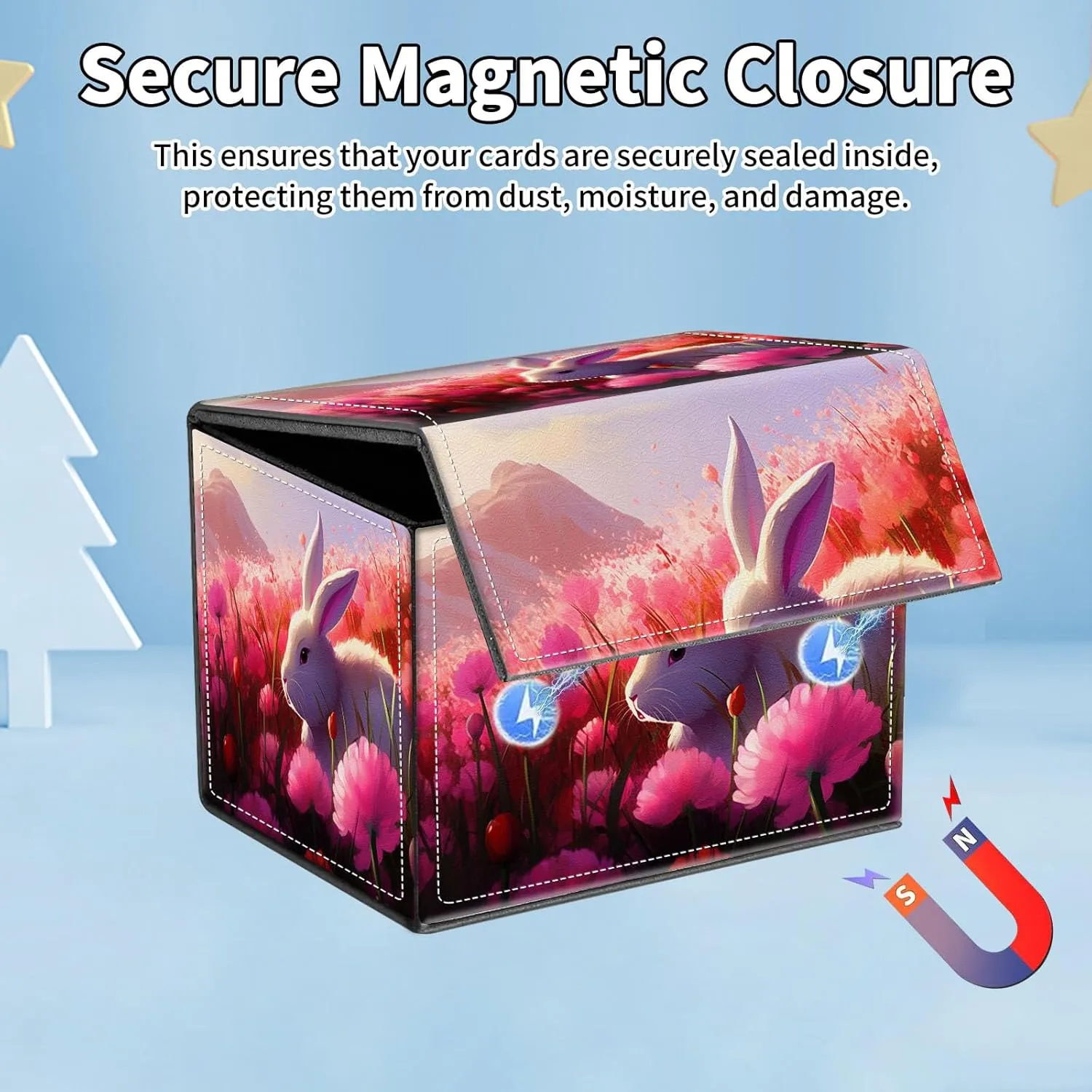 for MTG Commander Deck Box,Card Deck Box for Trading Yugioh MTG,Fits 100 Double Sleeved Cards,PU Leather Strong Magnet Case for Magic Commander TCG CCG,White Bunny Pink
